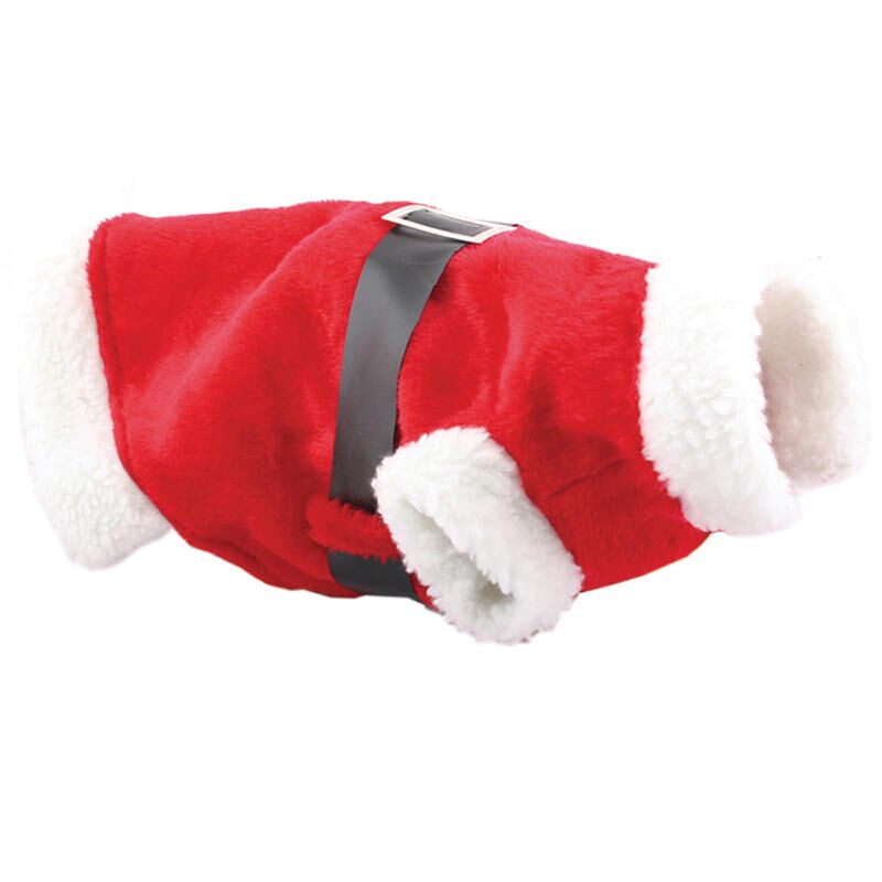 Dress your dog as Santa this year. Includes Red body, White bands to neck, back and legs and Black belt with buckle