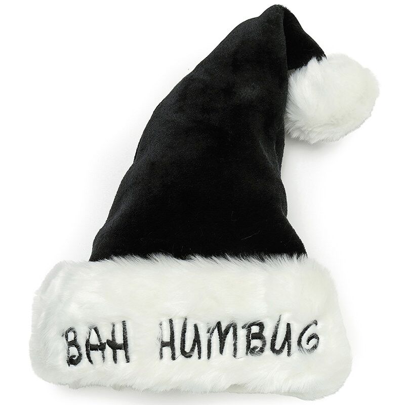 Bah Humbug Santa Hat black with white band and bobble – ideal for the Xmas Grump!
