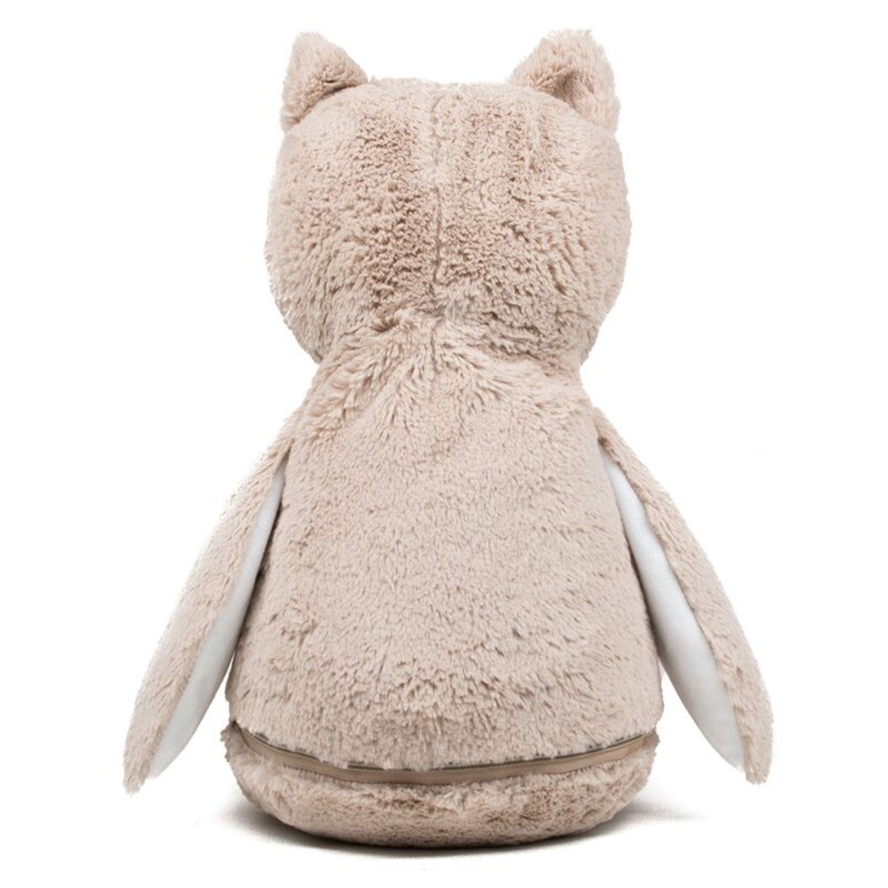 Light Brown coloured soft plush owl. Contrast pink nose and feet. Cream coloured panel on chest and under wings. Complies with EN71 European Toy Safety regulations. Remove all hang tags and their fasteners before giving these items to a child. Suitable for all ages.