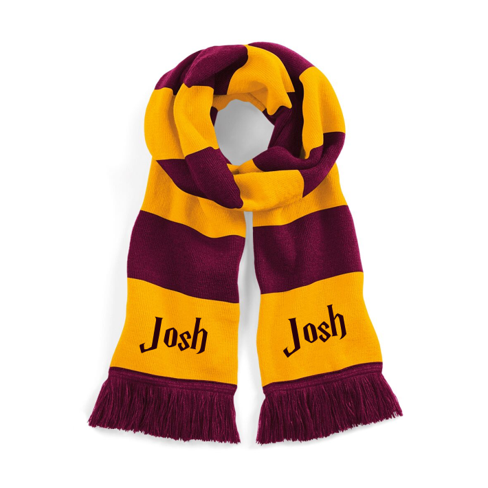Hogwarts fans will love this Potter style Luxurious double layer knit scarf. Can be personalised with name.