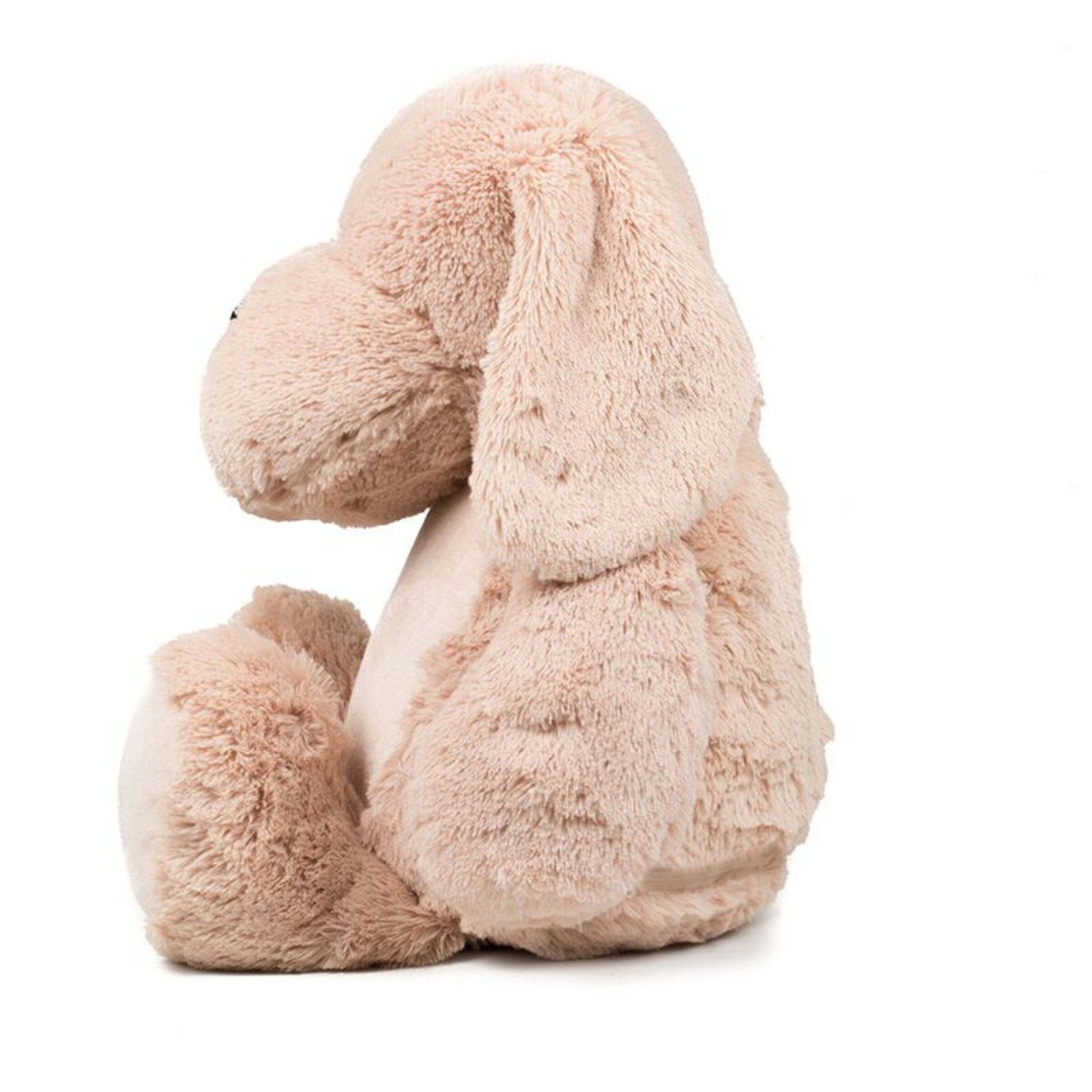 Mid Brown coloured soft plush dog. Floppy ears. Sewn eyes. Contrast brown nose. Light Brown coloured panel on chest and feet. Complies with EN71 European Toy Safety regulations. Remove all hang tags and their fasteners before giving these items to a child. Suitable for all ages.